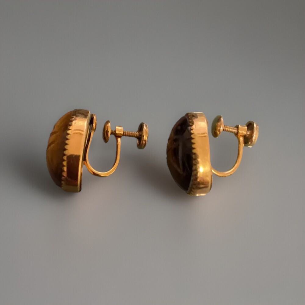 Vintage Bart Cassell Scarab screw back earrings. marked 12k gold filled - Picture 2 of 2